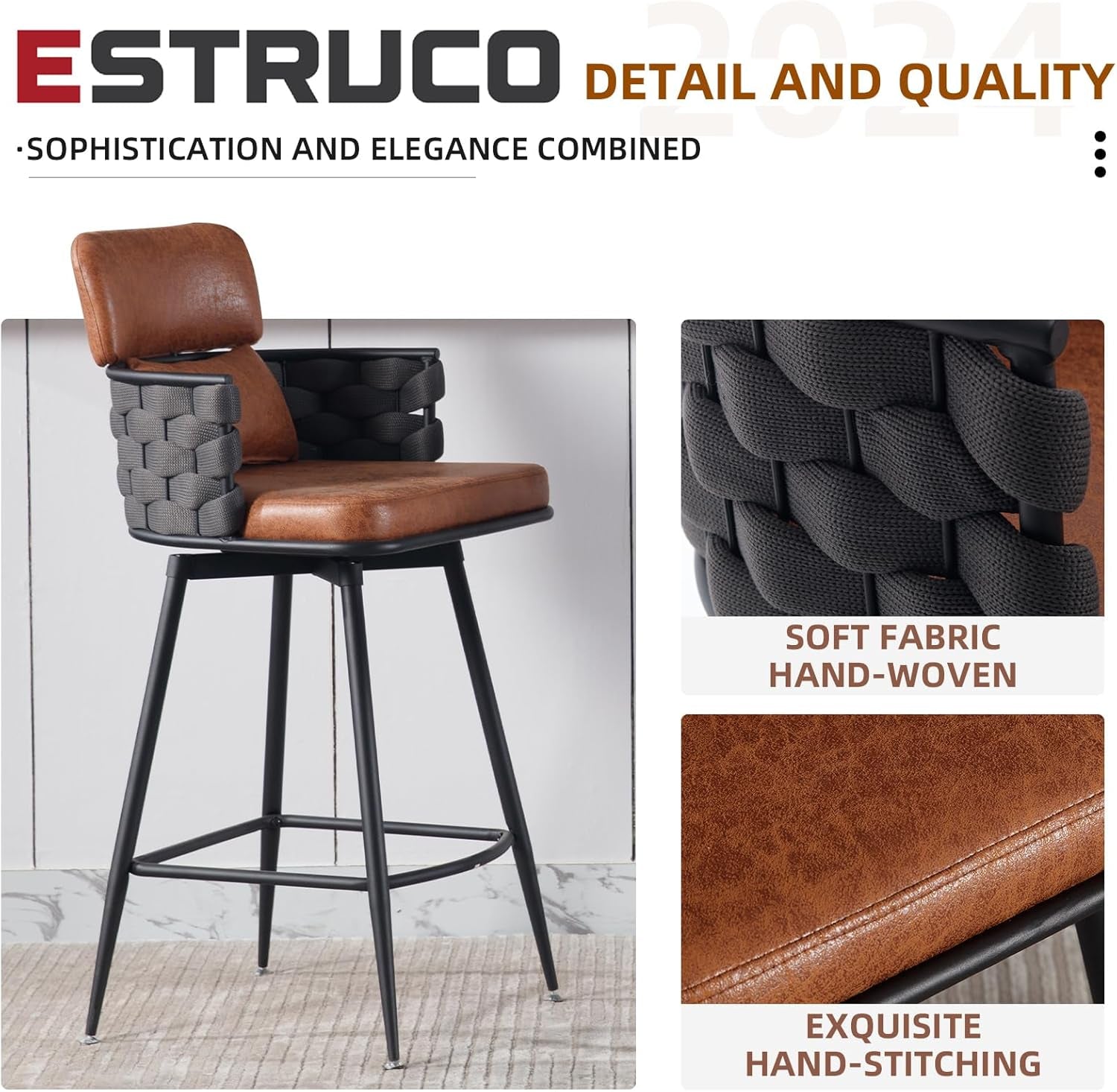 Hand Woven Counter Height Bar Stools Set of Two