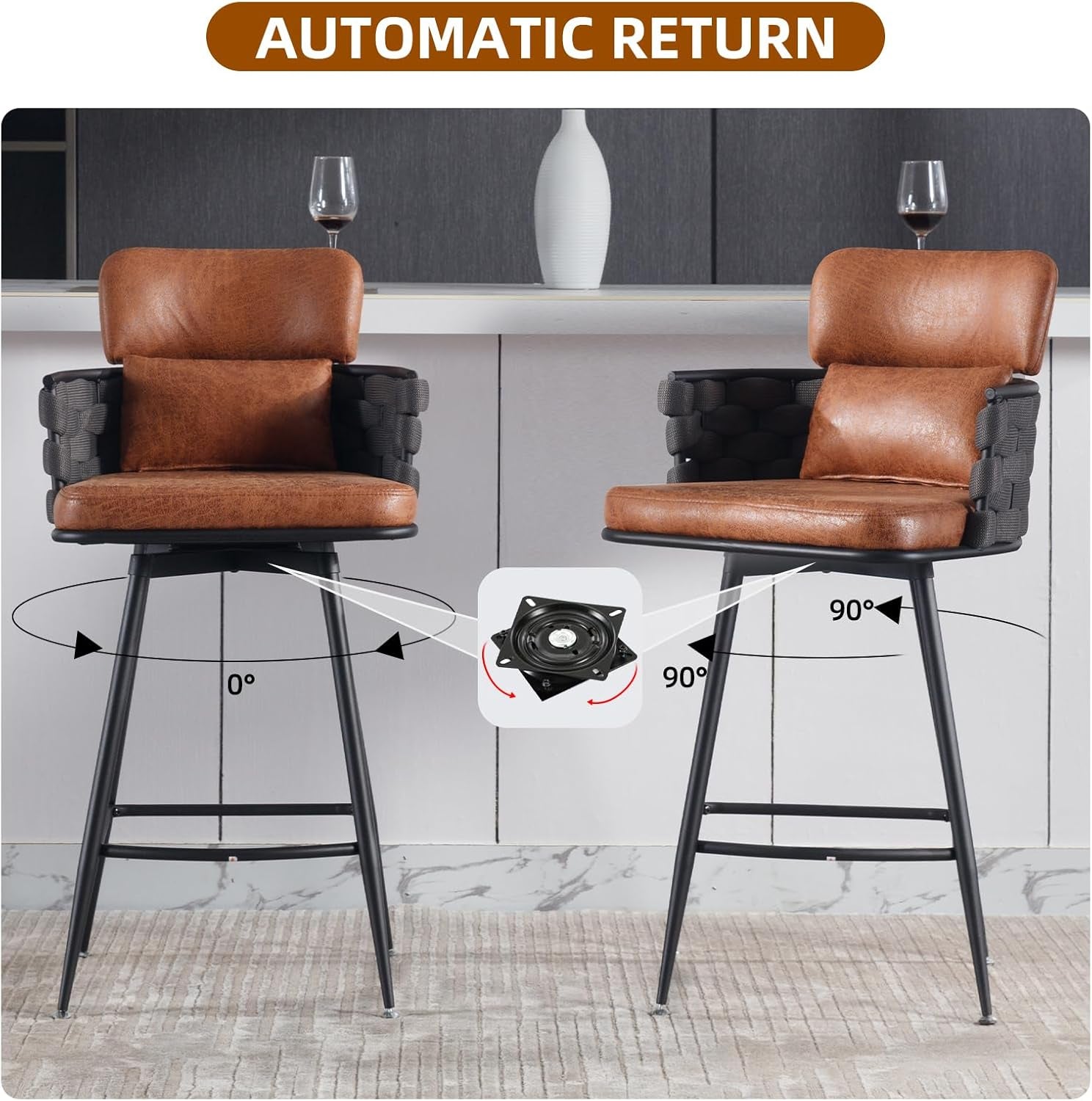 Hand Woven Counter Height Bar Stools Set of Two