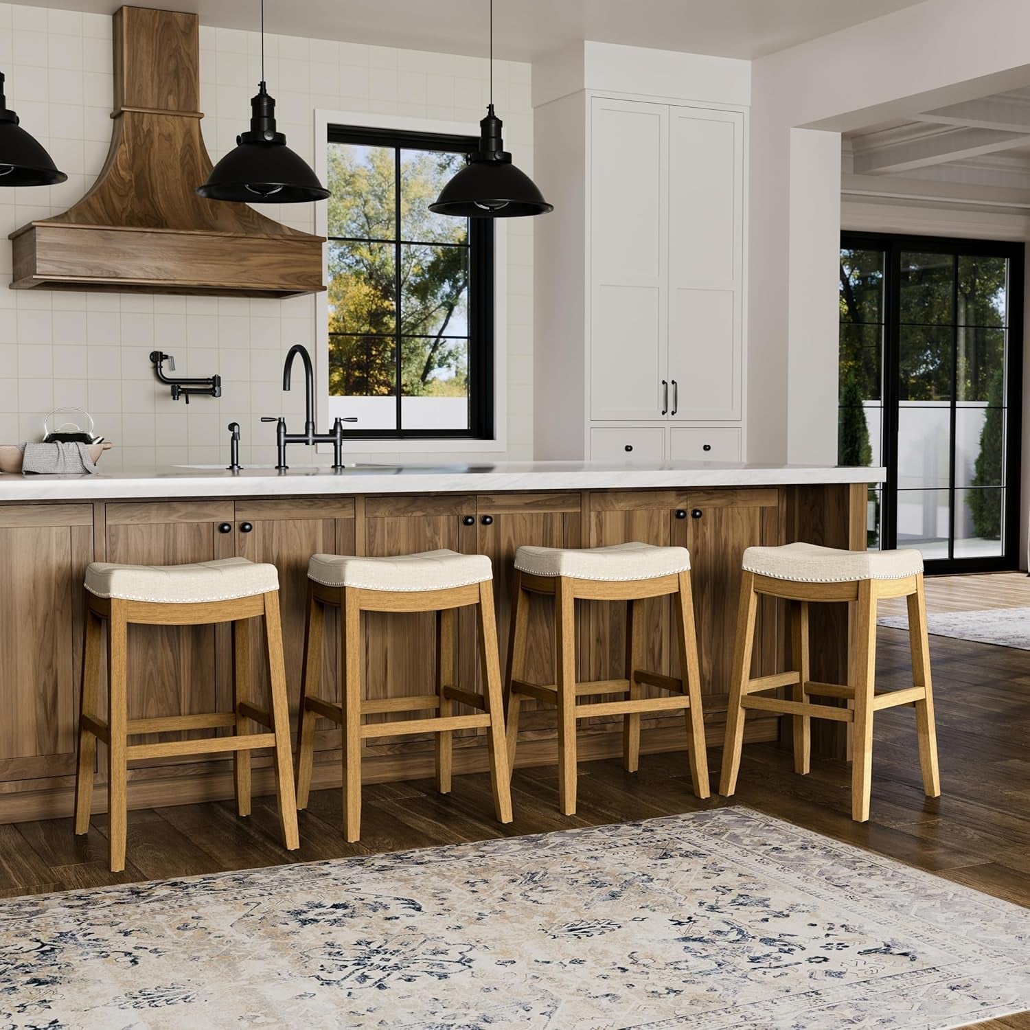 Handcrafted Backless Bar Stool With Plush Upholstered Seat