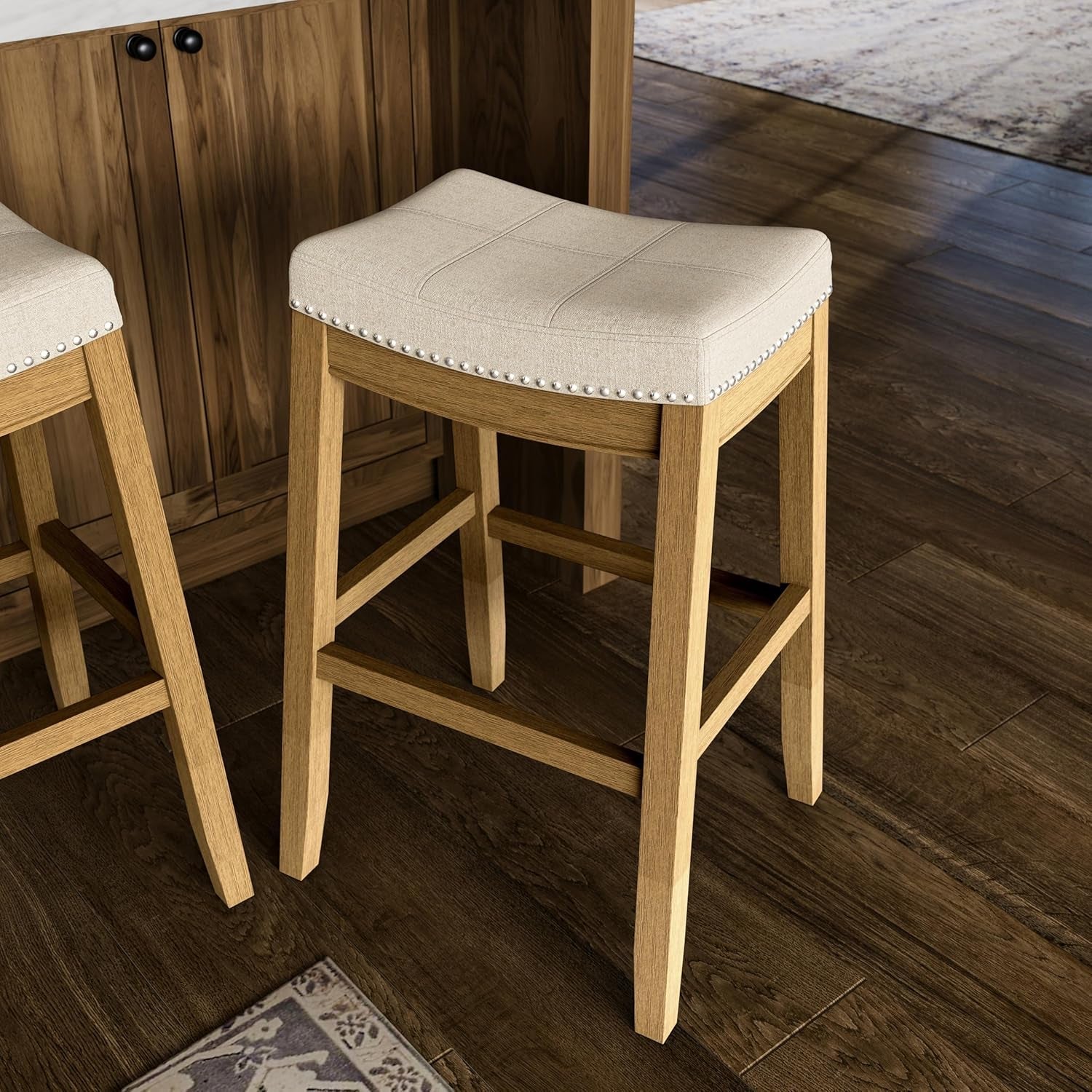 Handcrafted Backless Bar Stool With Plush Upholstered Seat