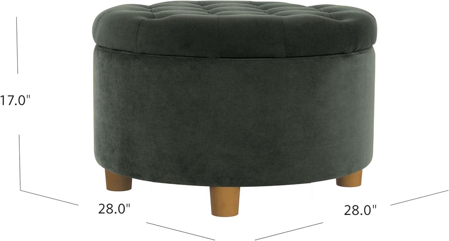 Handcrafted Loden Green Velvet Storage Ottoman 28In