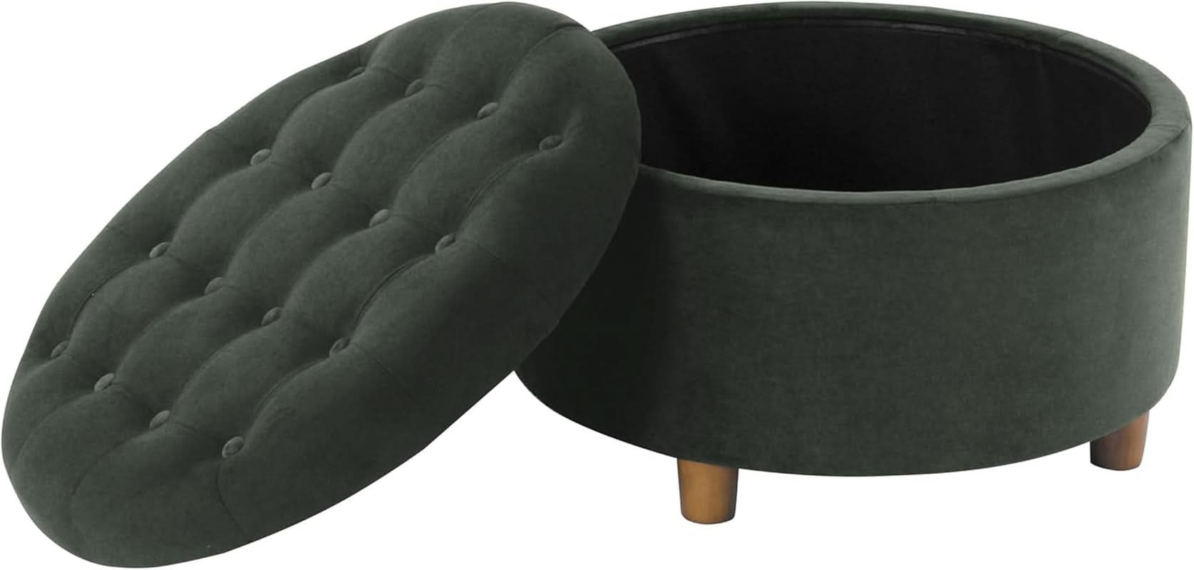 Handcrafted Loden Green Velvet Storage Ottoman 28In