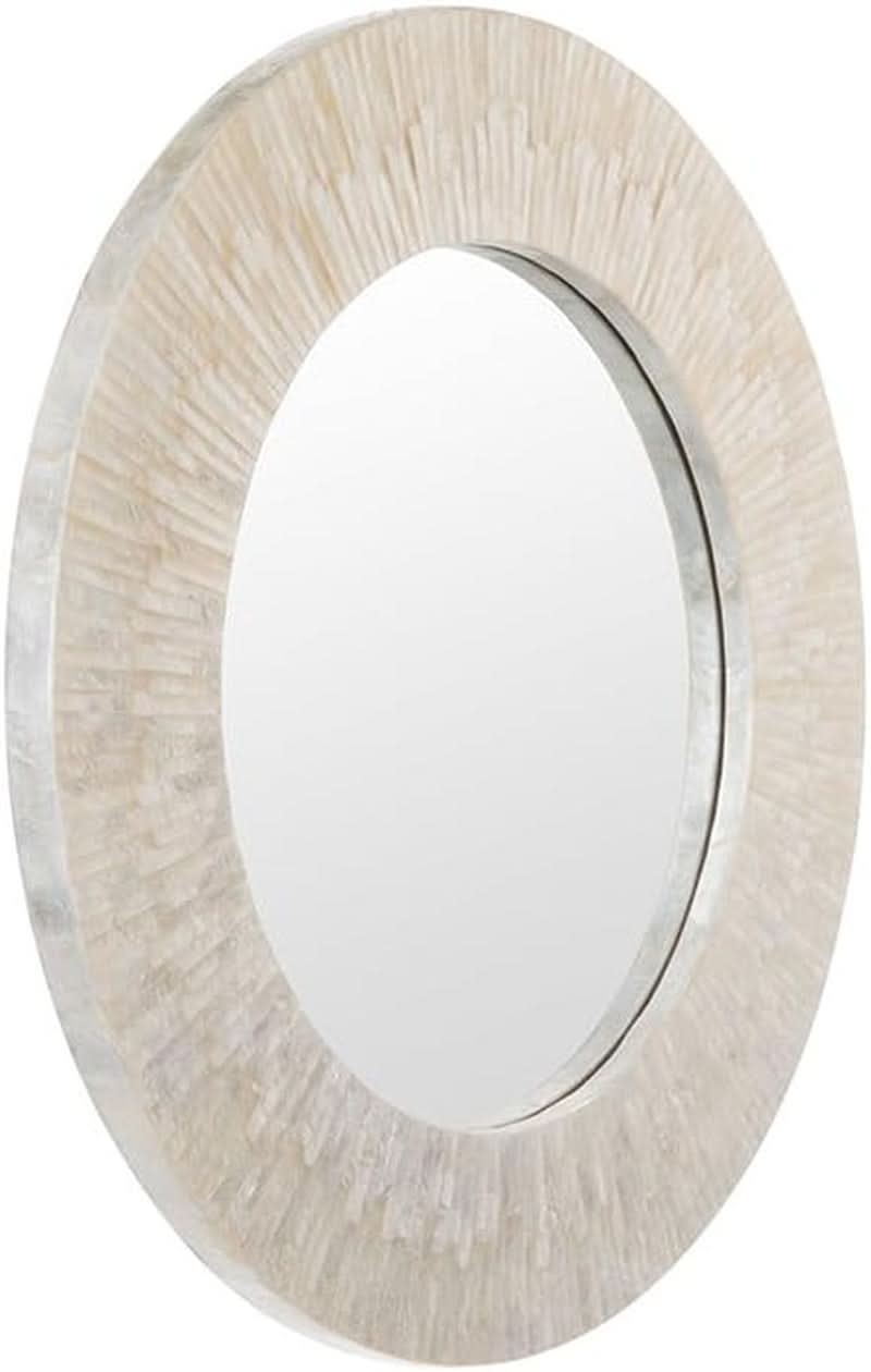 Handcrafted Pearlescent White Capiz Seashell Sunray Wall Mirror 24 Inch Diameter