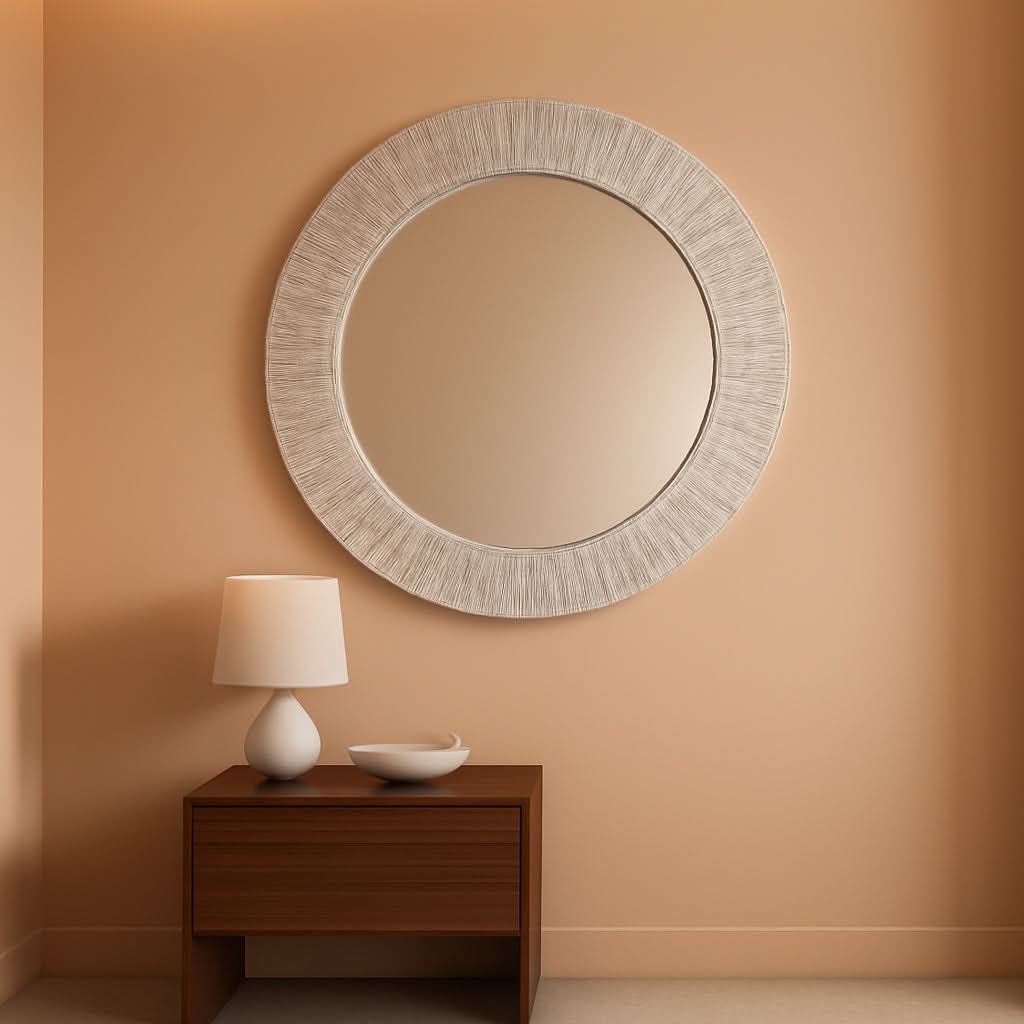 Handcrafted Pearlescent White Capiz Seashell Sunray Wall Mirror 24 Inch Diameter