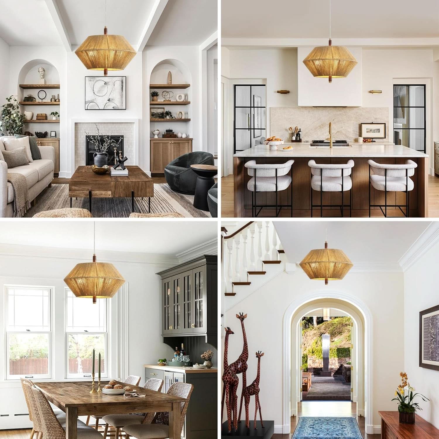 Handwoven Cotton Rope Shade Chandelier With Oak Frame