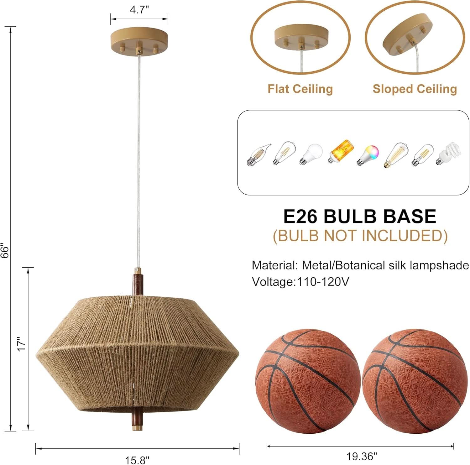 Handwoven Cotton Rope Shade Chandelier With Oak Frame