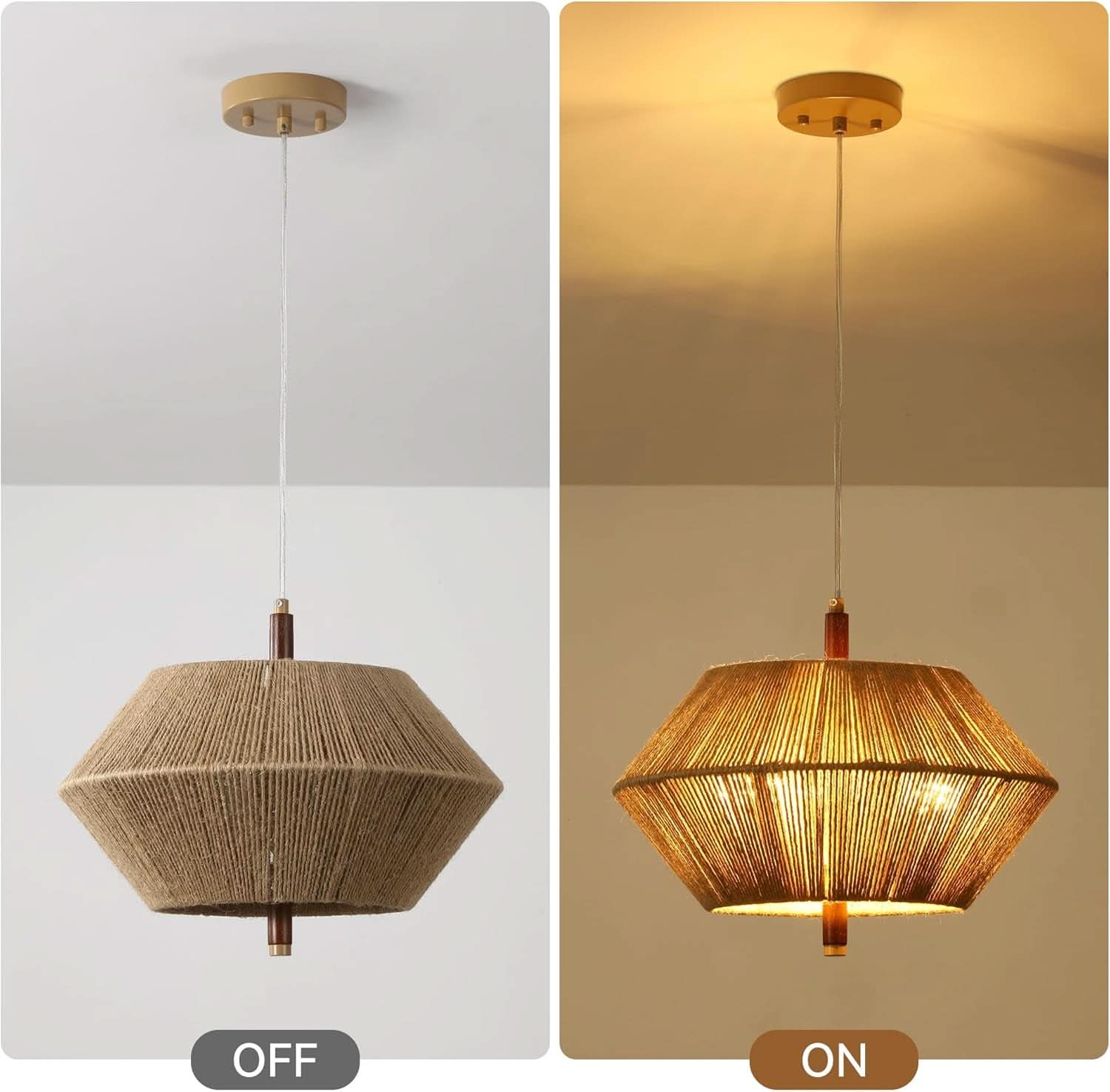 Handwoven Cotton Rope Shade Chandelier With Oak Frame