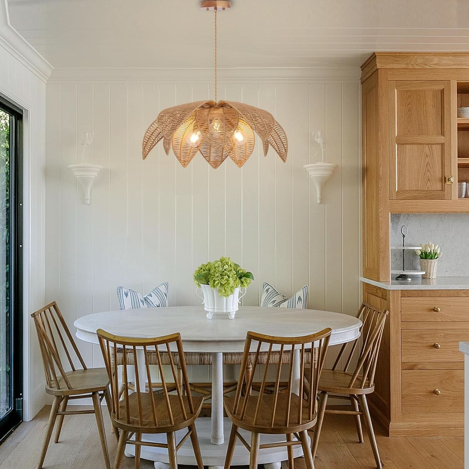 Handwoven Rattan Chandelier 24 Inch Pendant Light Fixture