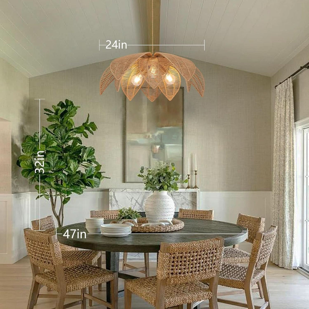 Handwoven Rattan Chandelier 24 Inch Pendant Light Fixture