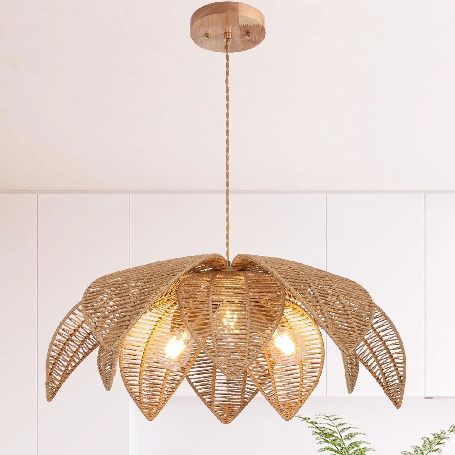Handwoven Rattan Chandelier 24 Inch Pendant Light Fixture