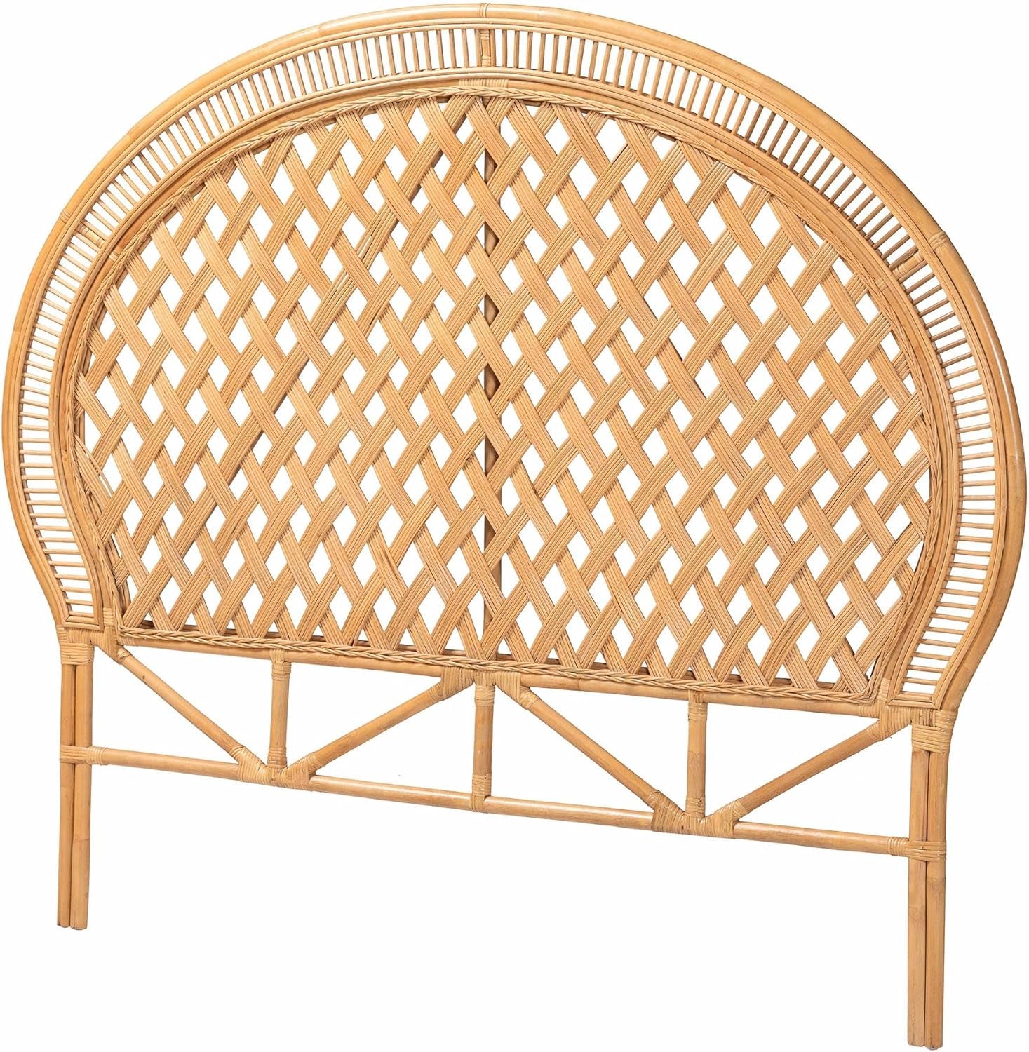 Handwoven Rattan Headboard with Diamond Weave Pattern