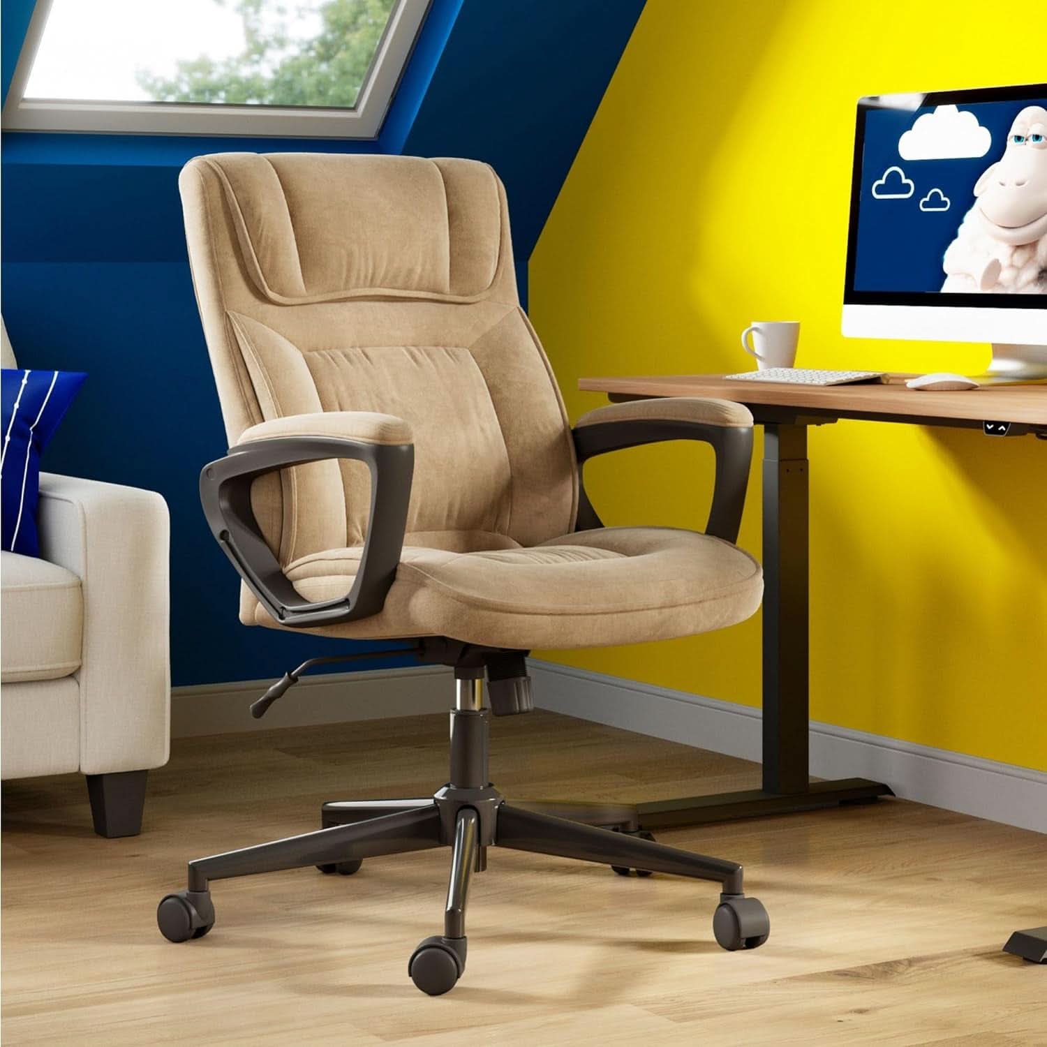 Hannah Executive Ergonomic Office Chair With Lumbar Support Beige Microfiber