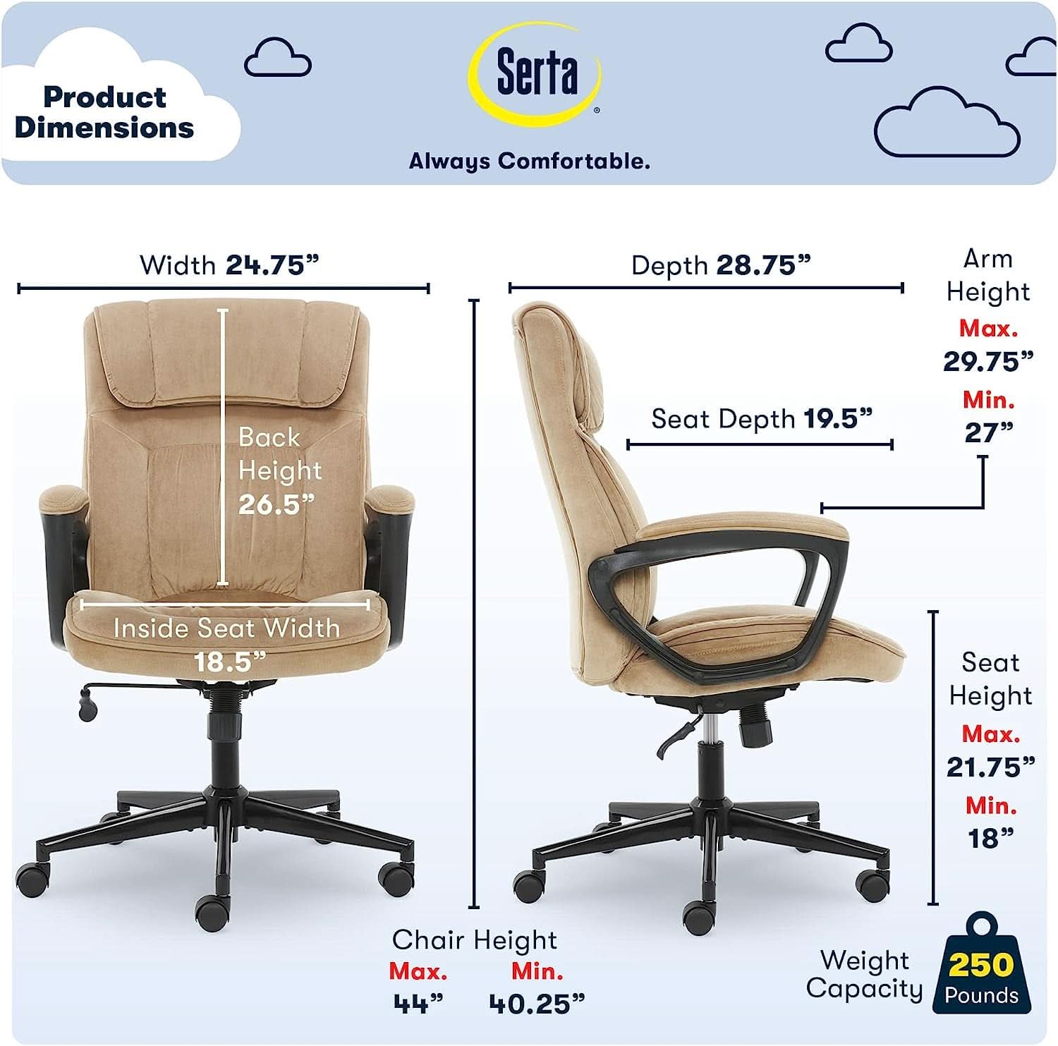 Hannah Executive Ergonomic Office Chair With Lumbar Support Beige Microfiber