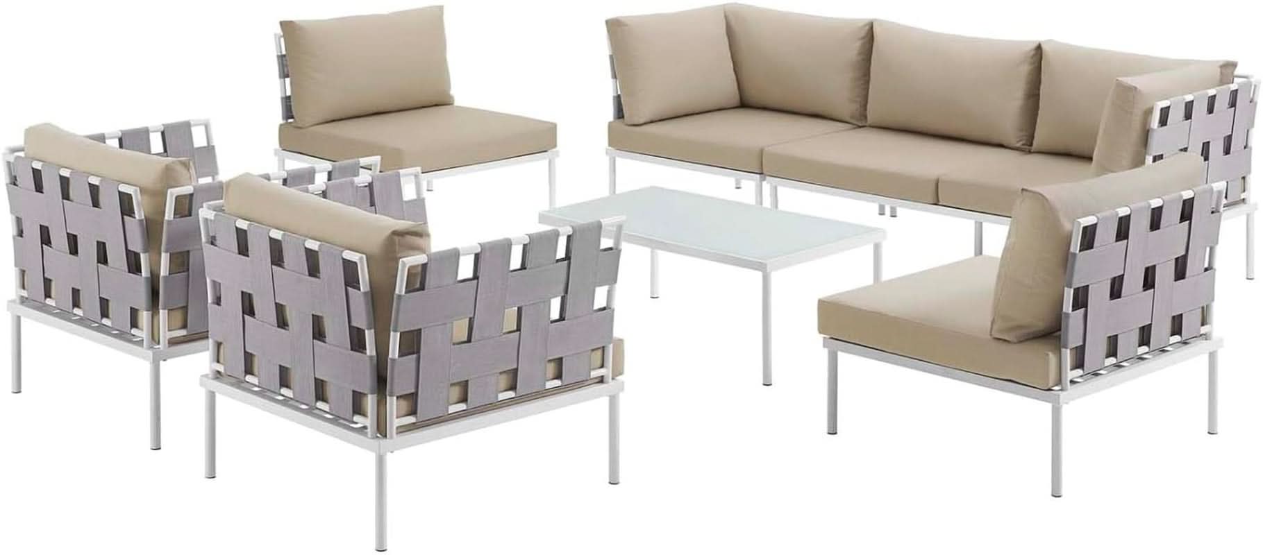 Harmony Aluminum Outdoor Sectional Sofa Set White Cushions