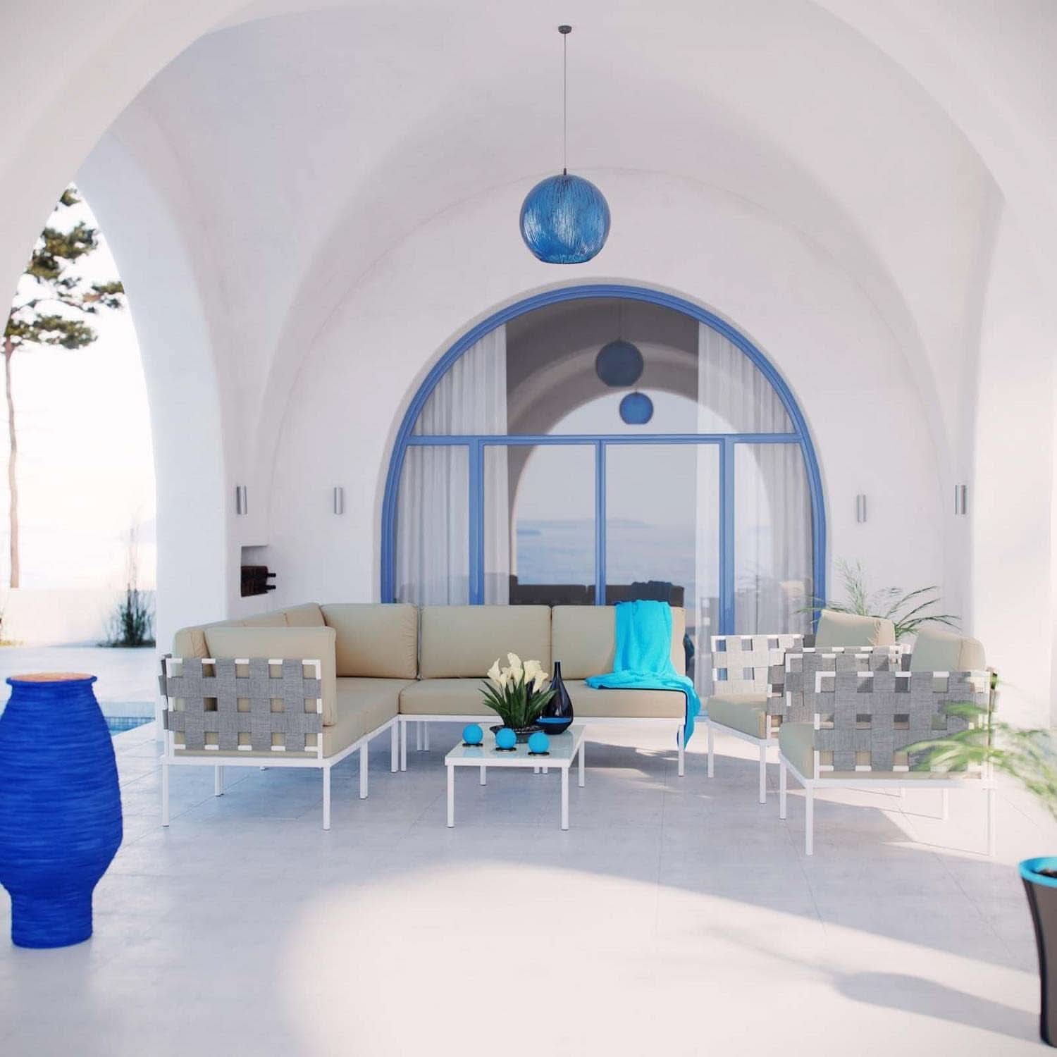 Harmony Aluminum Outdoor Sectional Sofa Set White Cushions