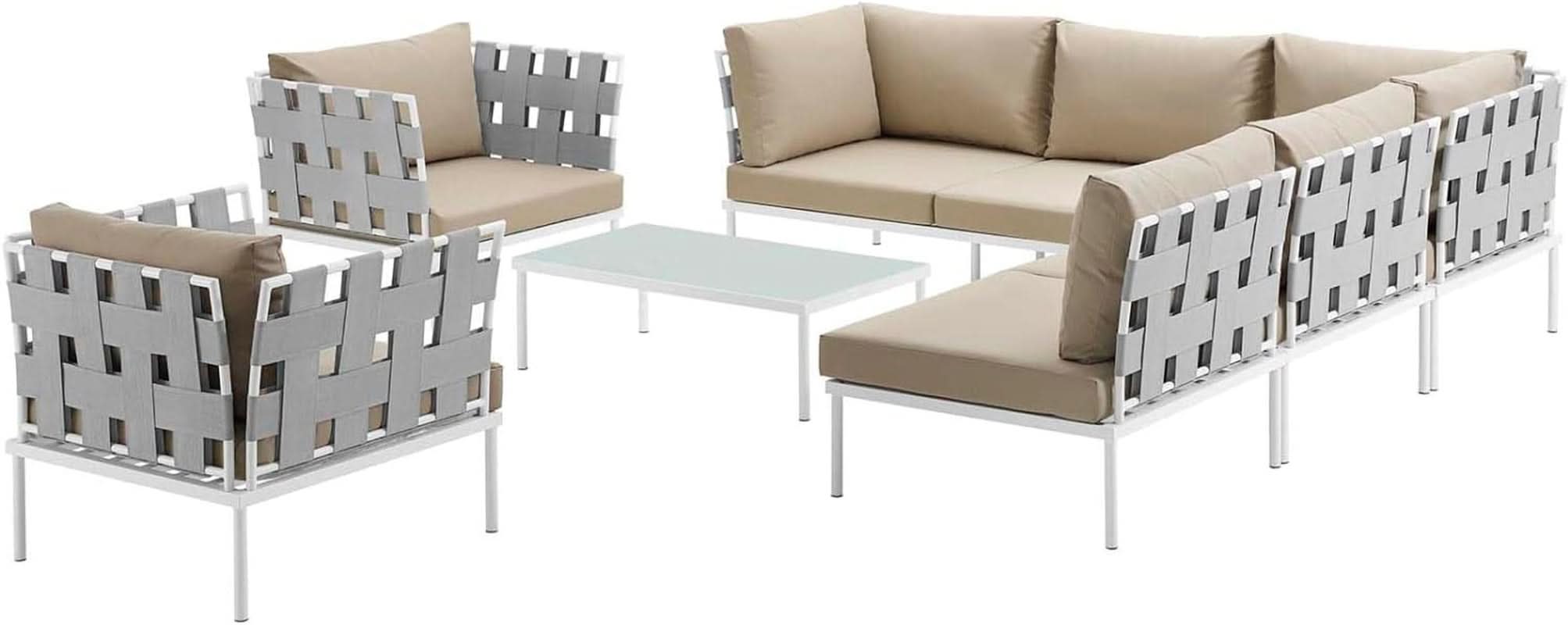 Harmony Aluminum Outdoor Sectional Sofa Set White Cushions