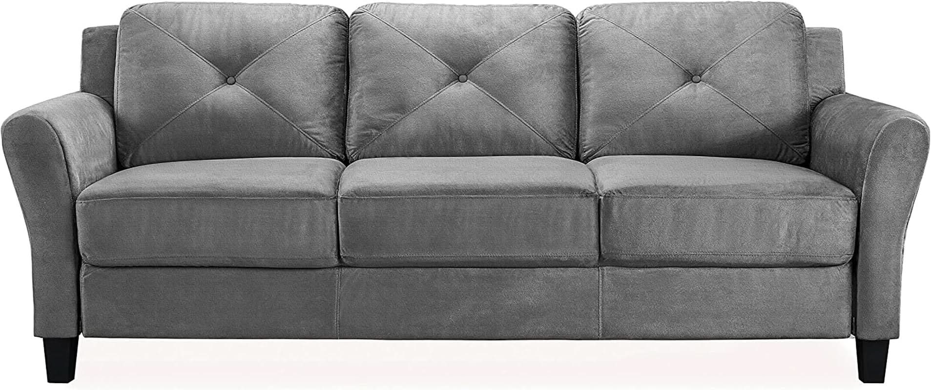 Harrington Grey Sofa Button Tufted Rolled Arm With Plush Cushions