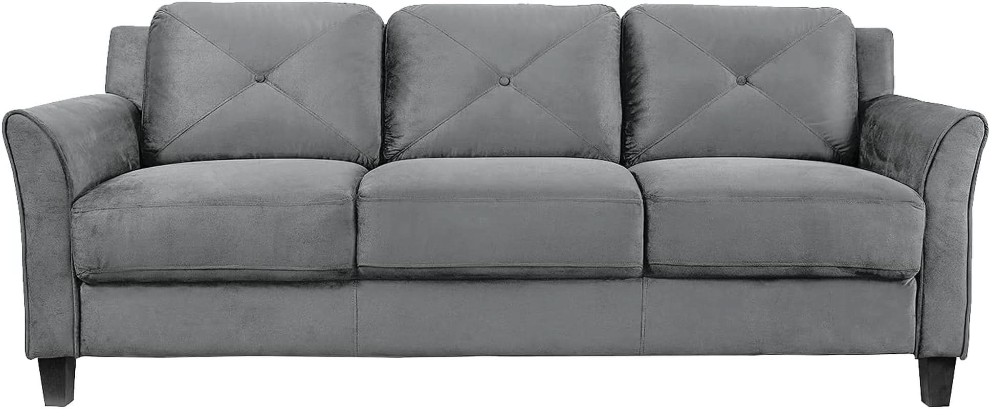 Harrington Grey Sofa Button Tufted Rolled Arm With Plush Cushions