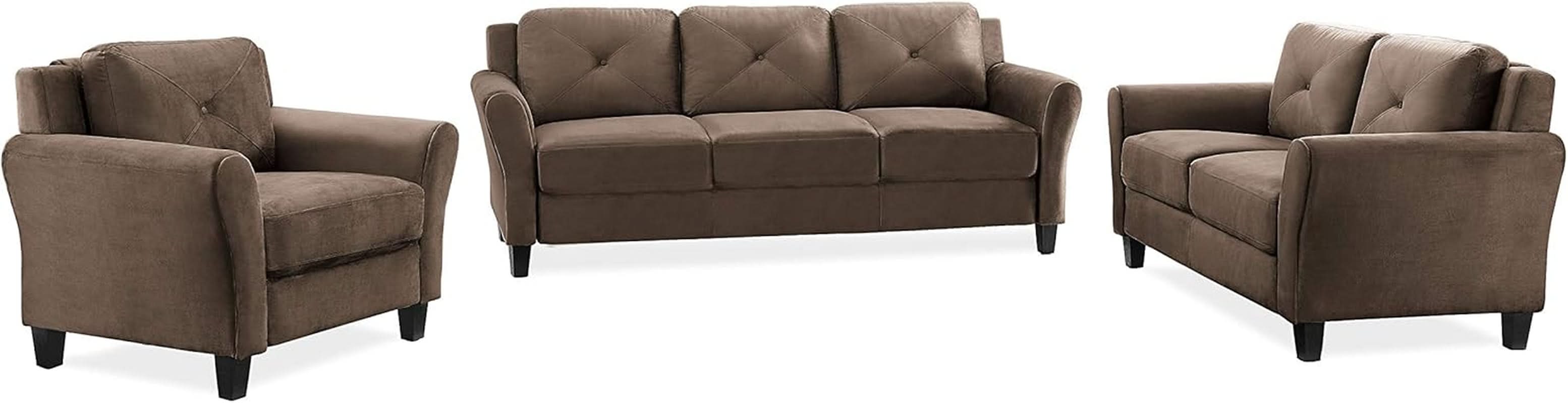 Harrington Microfiber Brown Three Seat Sofa Living Room