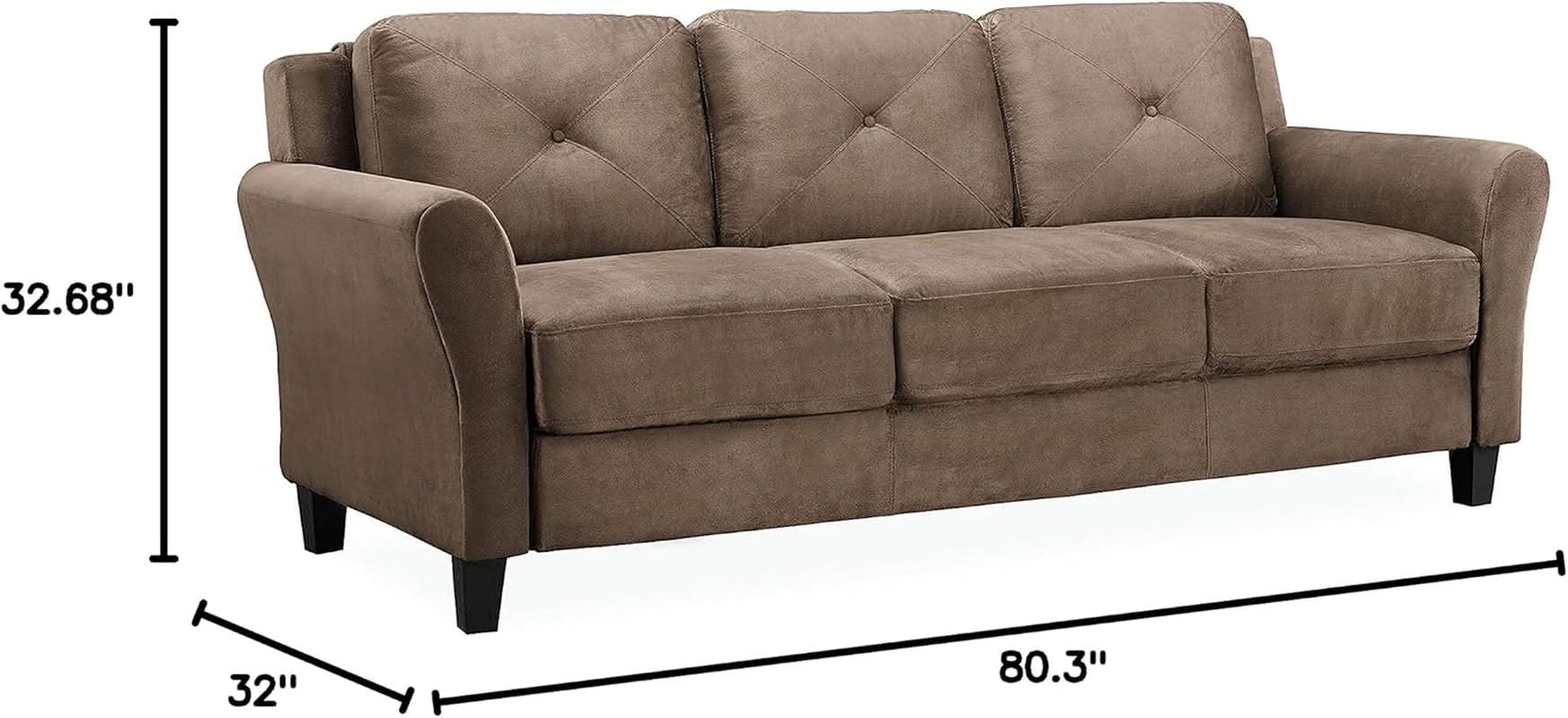 Harrington Microfiber Brown Three Seat Sofa Living Room
