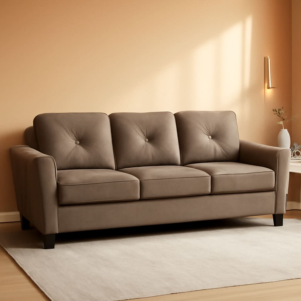 Harrington Microfiber Brown Three Seat Sofa Living Room