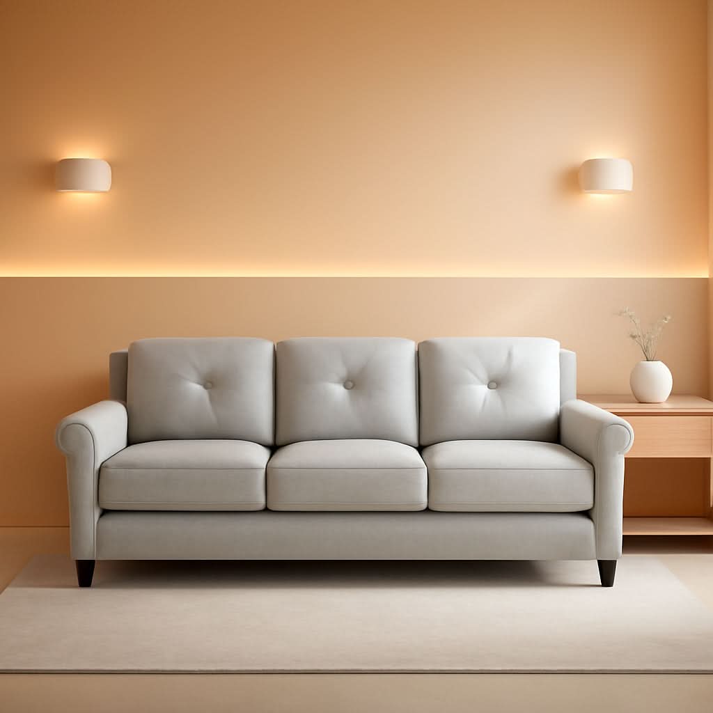 Harrington Sofa Beige With Curved Arms For Living Room