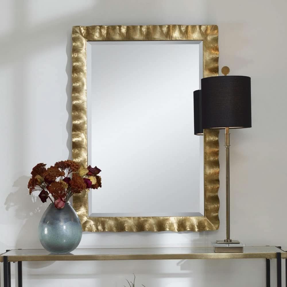 Haya 40 Inch Scalloped Mirror Antiqued Gold Leaf Finish