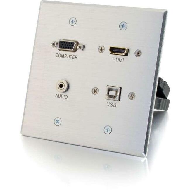 Hdmi, Vga, 3.5Mm And Usb Pass-Through Wall Plate - Aluminum