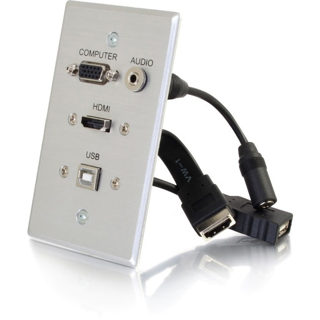 Hdmi, Vga, 3.5Mm Audio And Usb Pass Through Single Gang Wall Plate - Aluminum