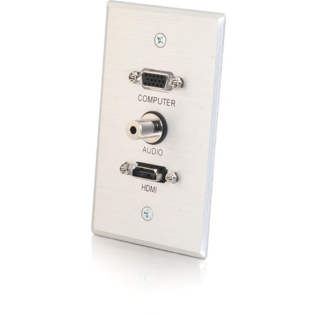 Hdmi, Vga And 3.5Mm Audio Pass Through Single Gang Wall Plate - Brushed Aluminum