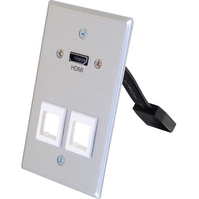 Hdmi&Reg; Pass Through Single Gang Wall Plate With Two Keystones - Aluminum