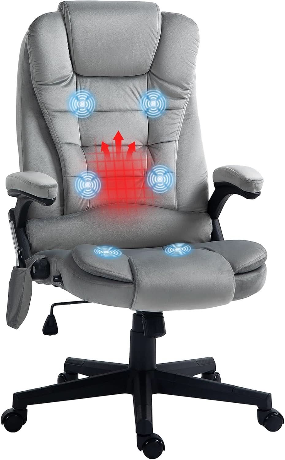Heated Massage Office Chair Gray Velvet Reclining Six Point
