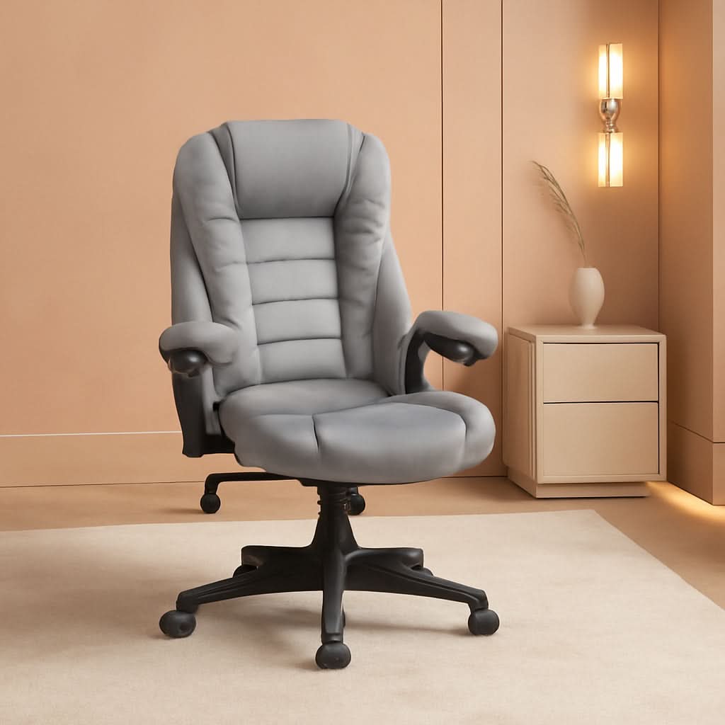 Heated Massage Office Chair Gray Velvet Reclining Six Point