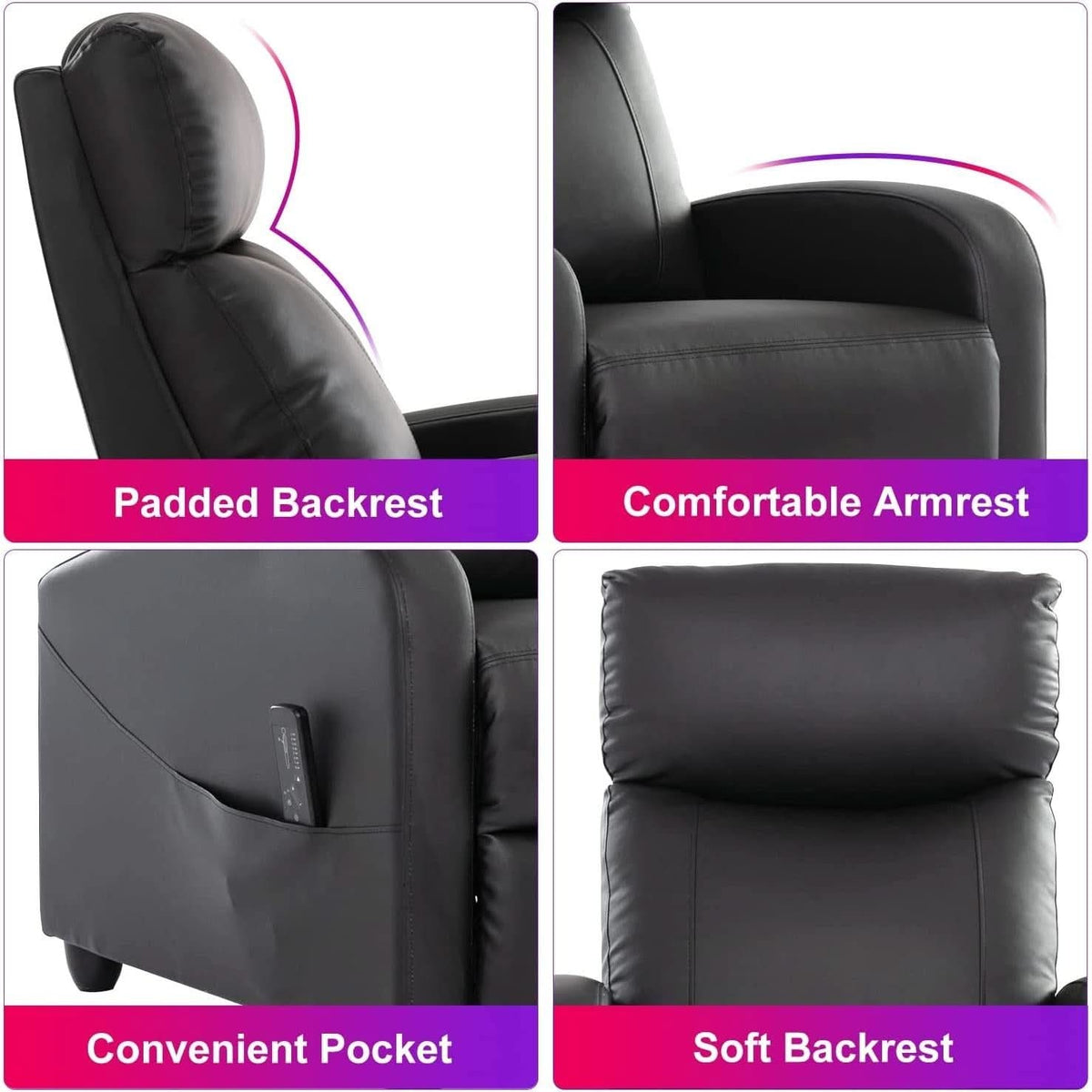 Heated Massage Recliner Chair Black With Adjustable Backrest And Footrest