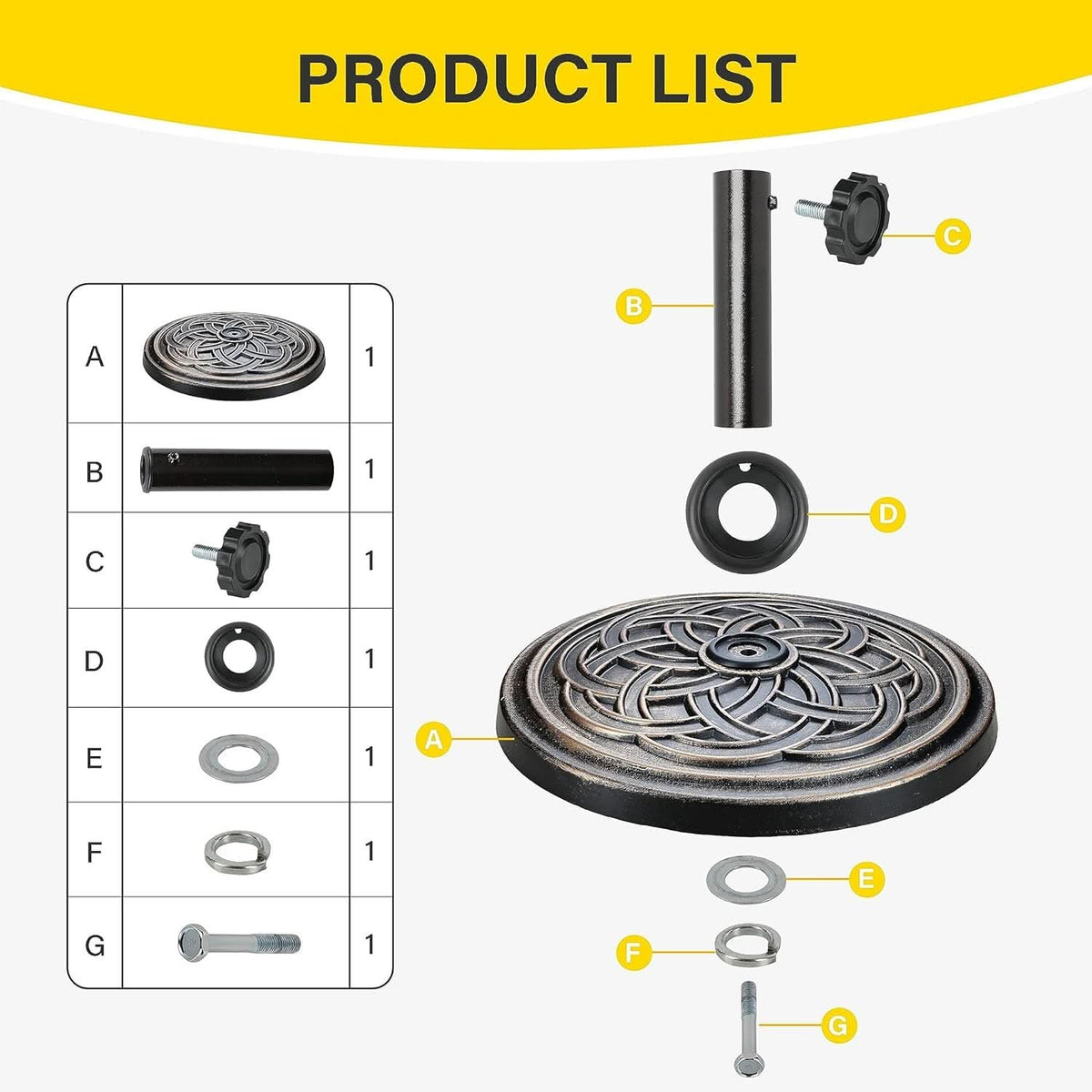 Heavy Duty 24 Pound Bronze Umbrella Base Patio Garden Stand For Outdoor Market Umbrellas