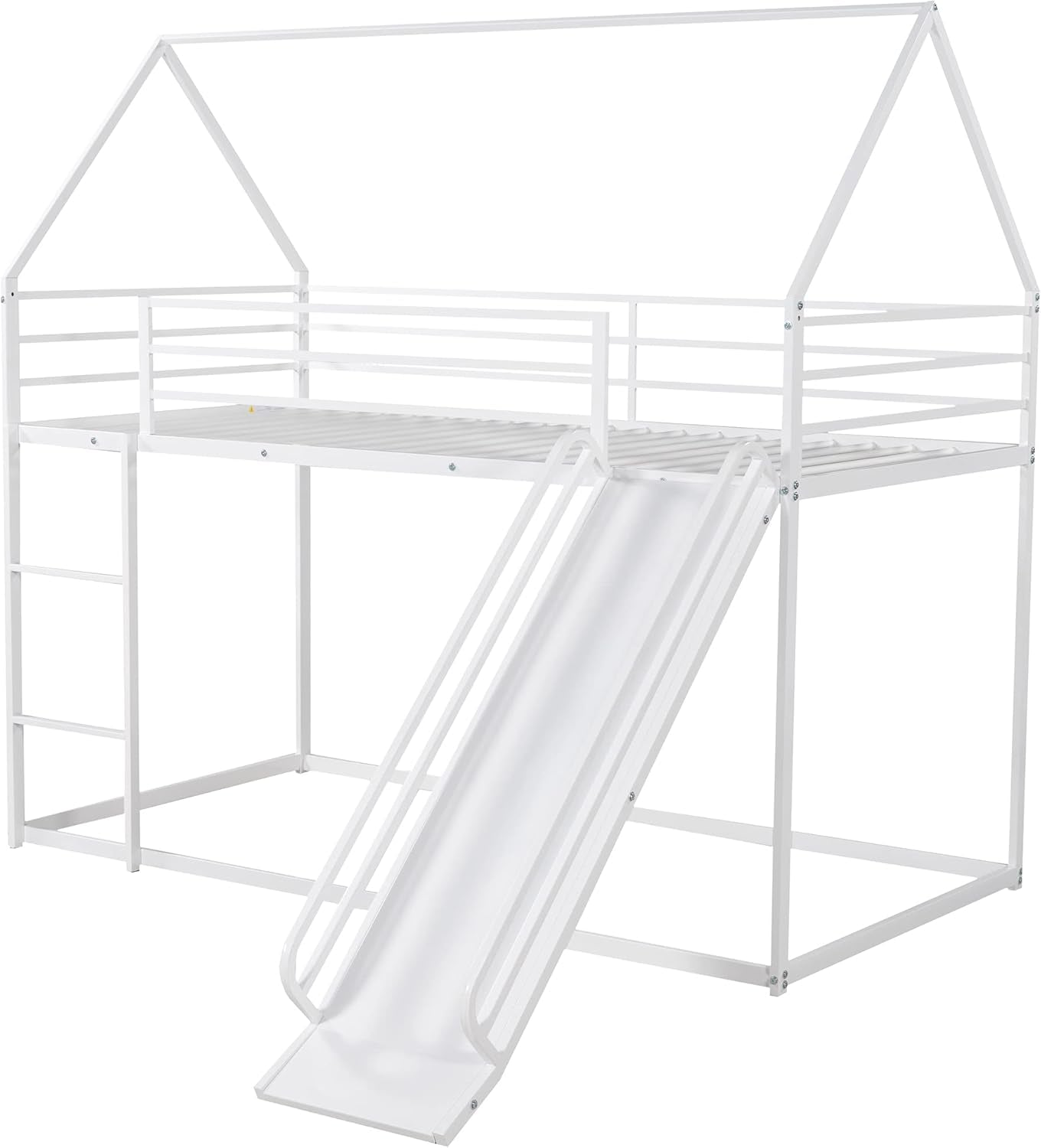 Heavy Metal Junior House Low Bunk Bed Twin Over Twin Slide White
