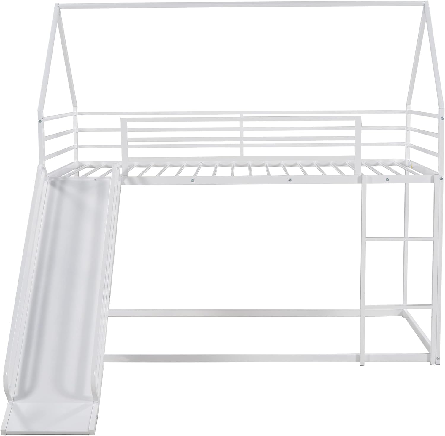 Heavy Metal Junior House Low Bunk Bed Twin Over Twin Slide White