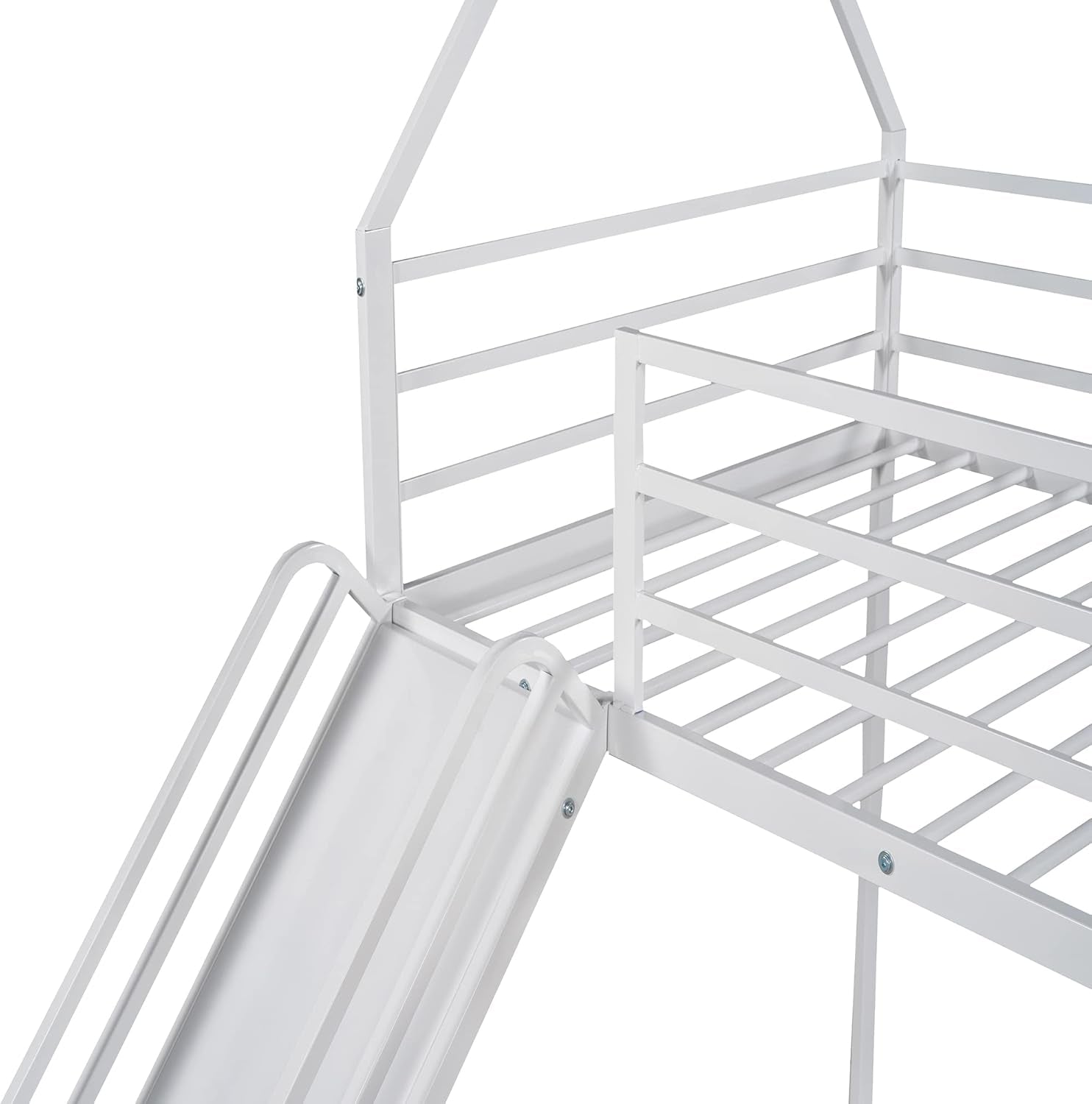 Heavy Metal Junior House Low Bunk Bed Twin Over Twin Slide White