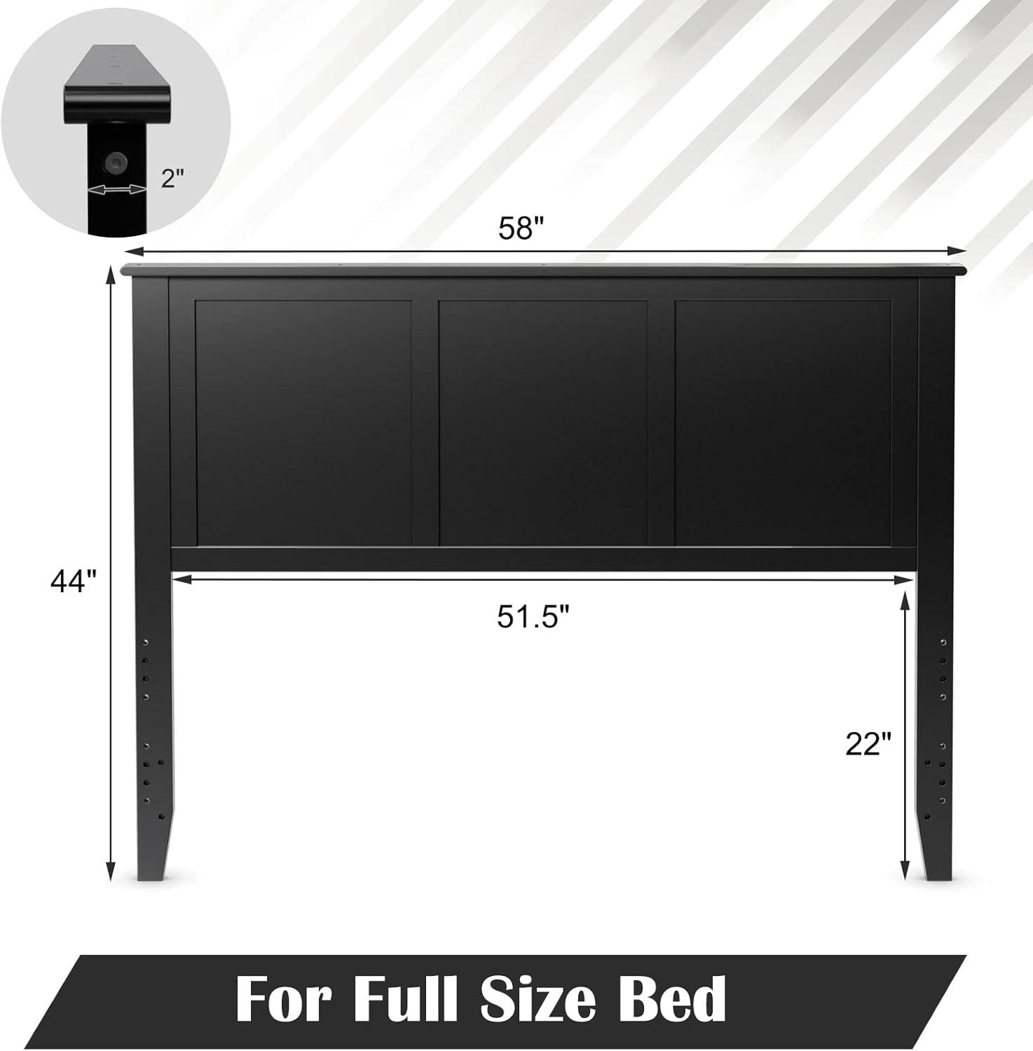 Height Adjustable Black Flat Panel Headboard Full Size