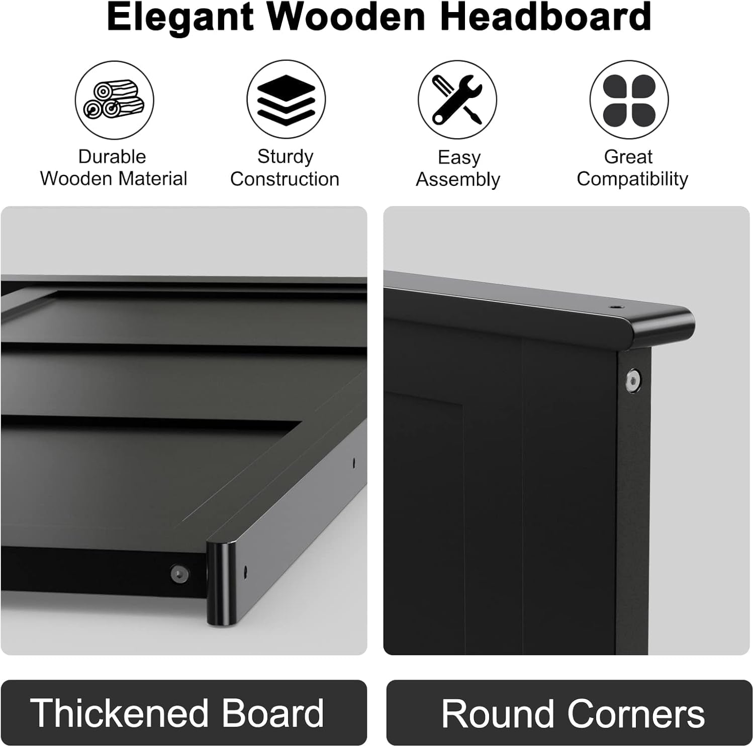 Height Adjustable Black Flat Panel Headboard Full Size