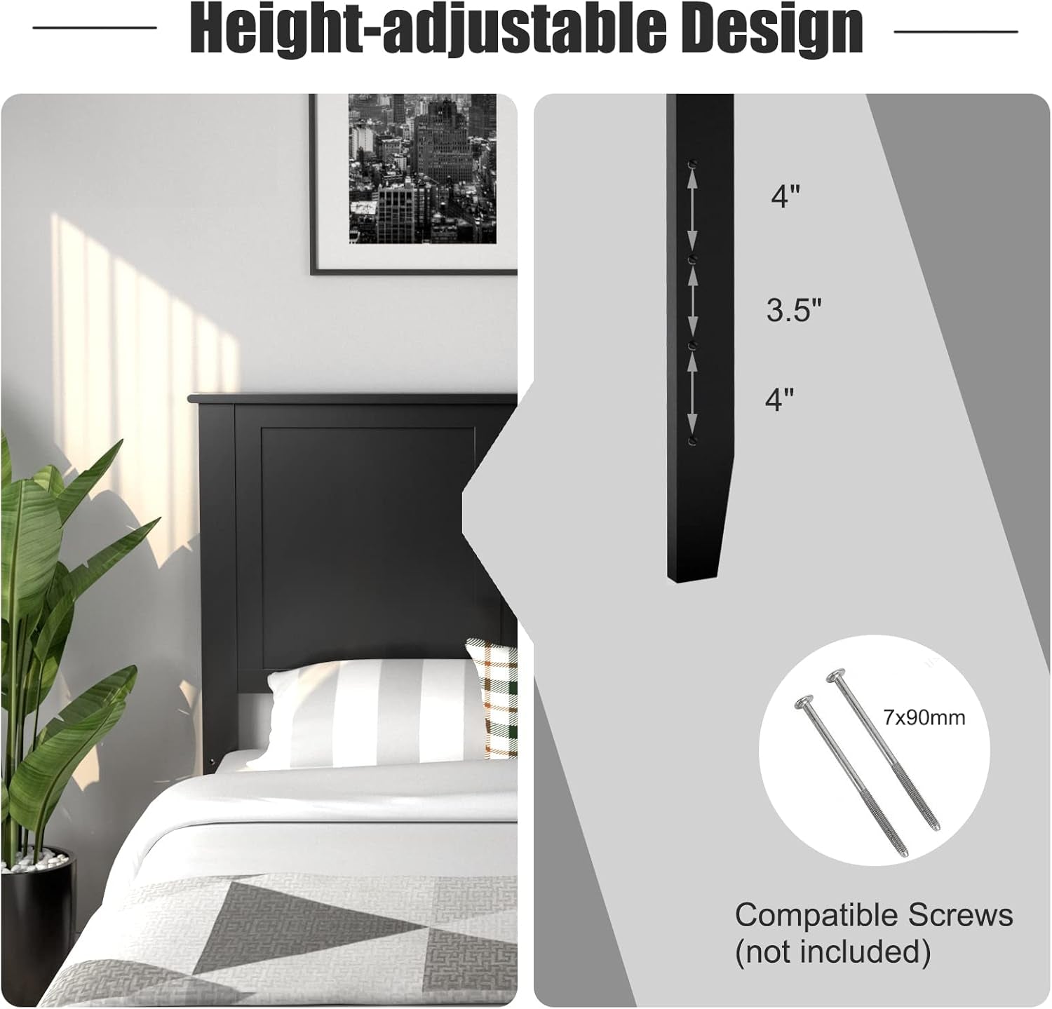 Height Adjustable Black Flat Panel Headboard Full Size