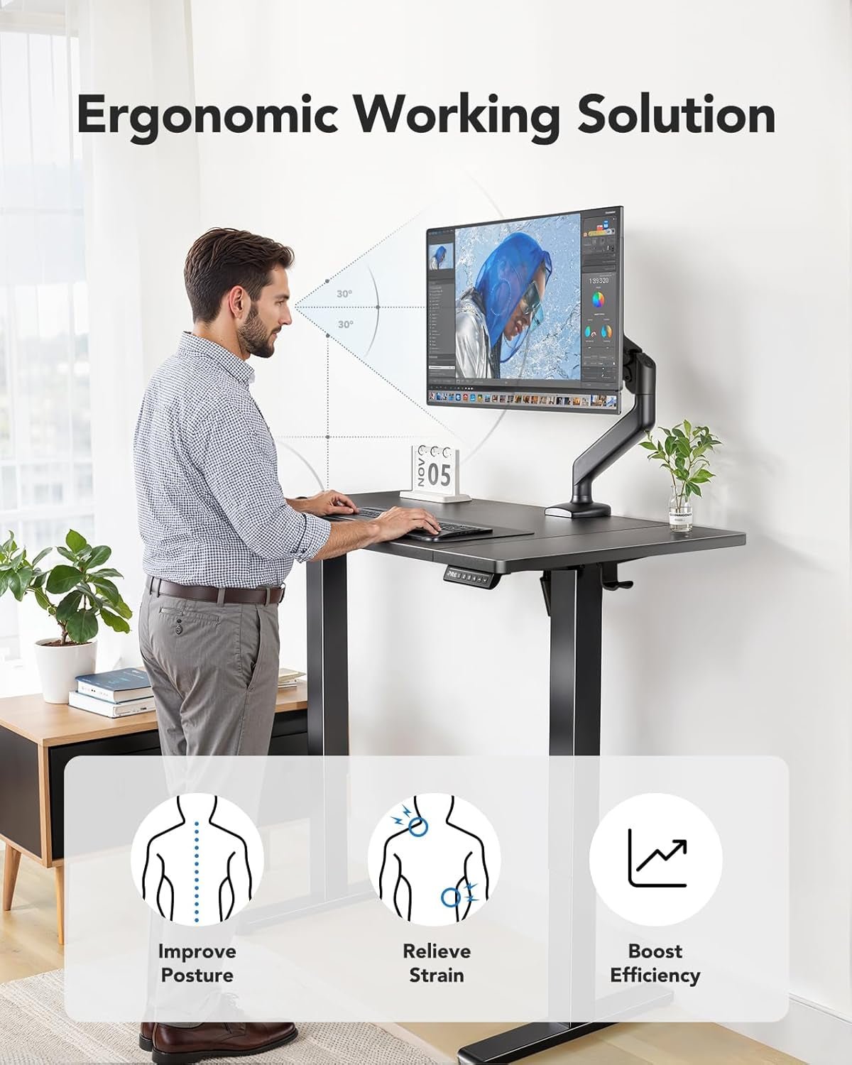 Height Adjustable Electric Standing Desk with Cable Management