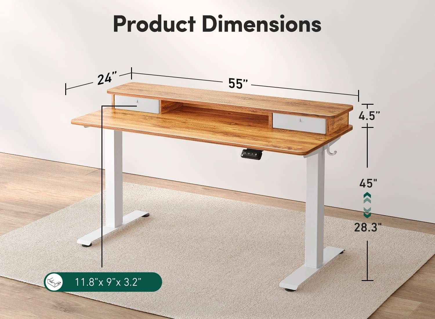 Height Adjustable Electric Standing Desk with Double Drawer
