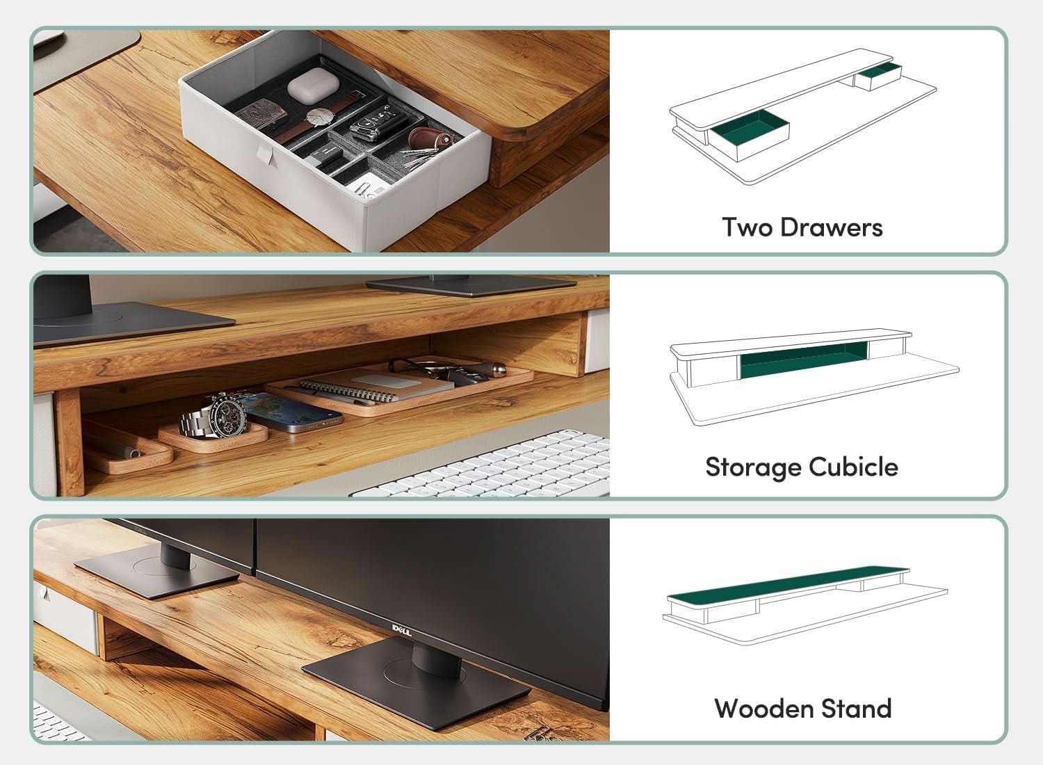 Height Adjustable Electric Standing Desk with Double Drawer