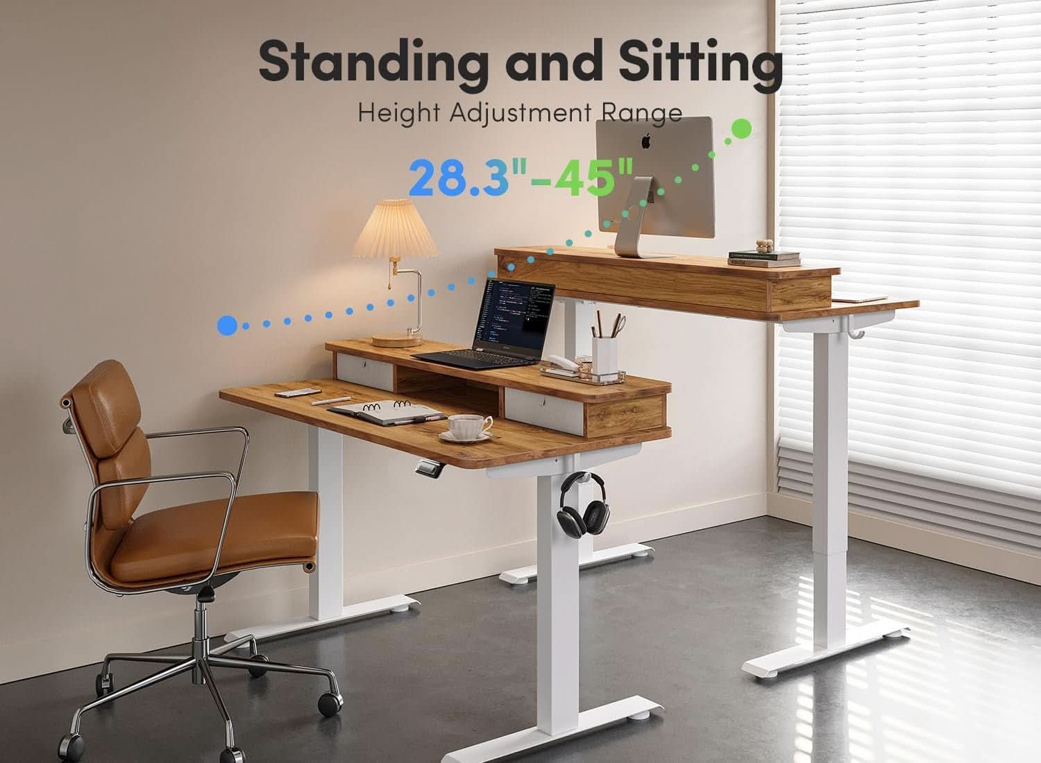 Height Adjustable Electric Standing Desk with Double Drawer