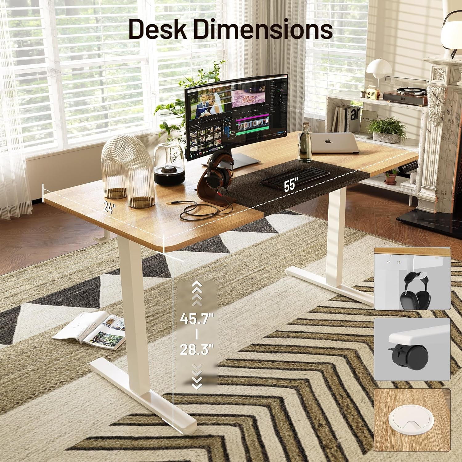 Height Adjustable Electric Standing Desk with Wheels and Memory Presets