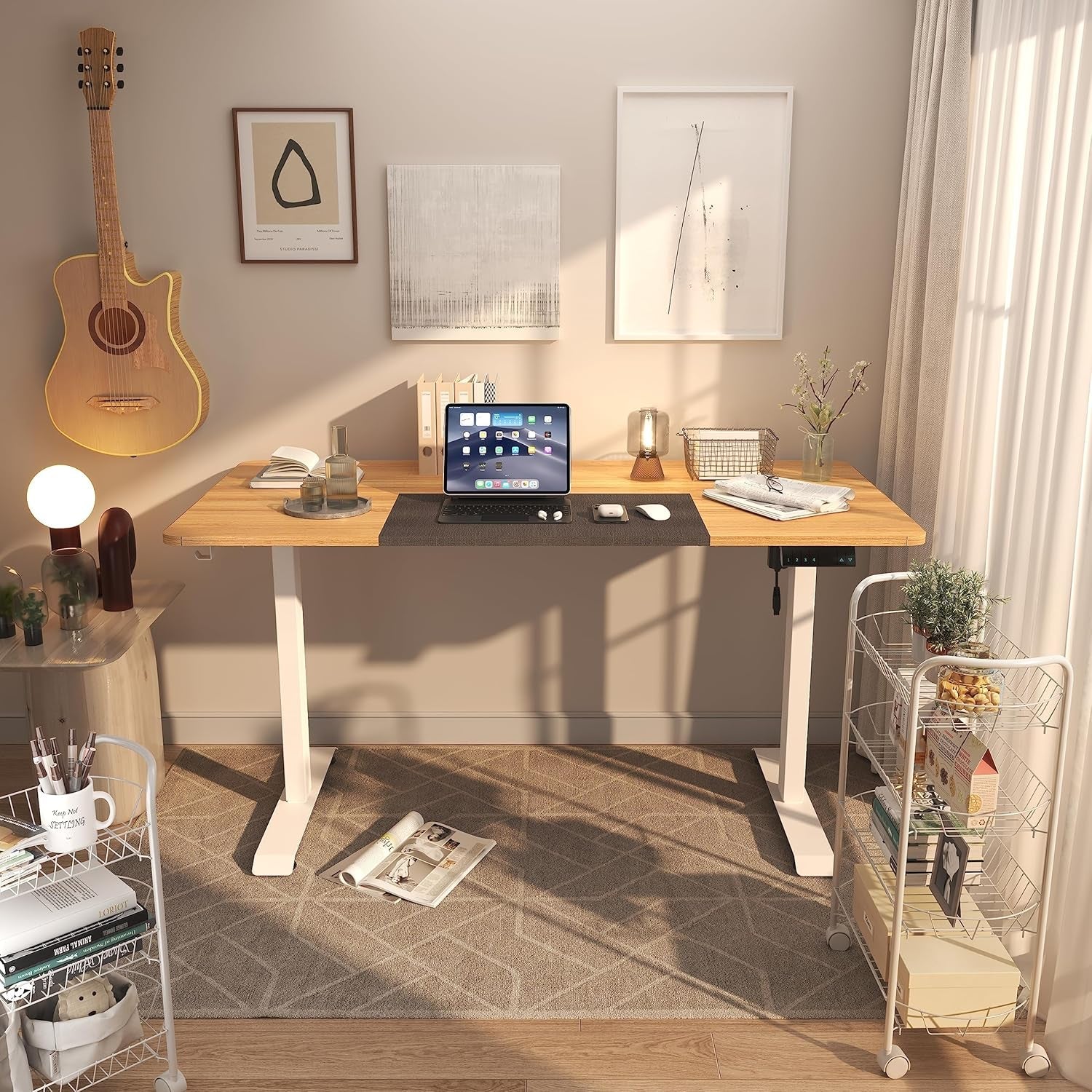 Height Adjustable Electric Standing Desk with Wheels and Memory Presets