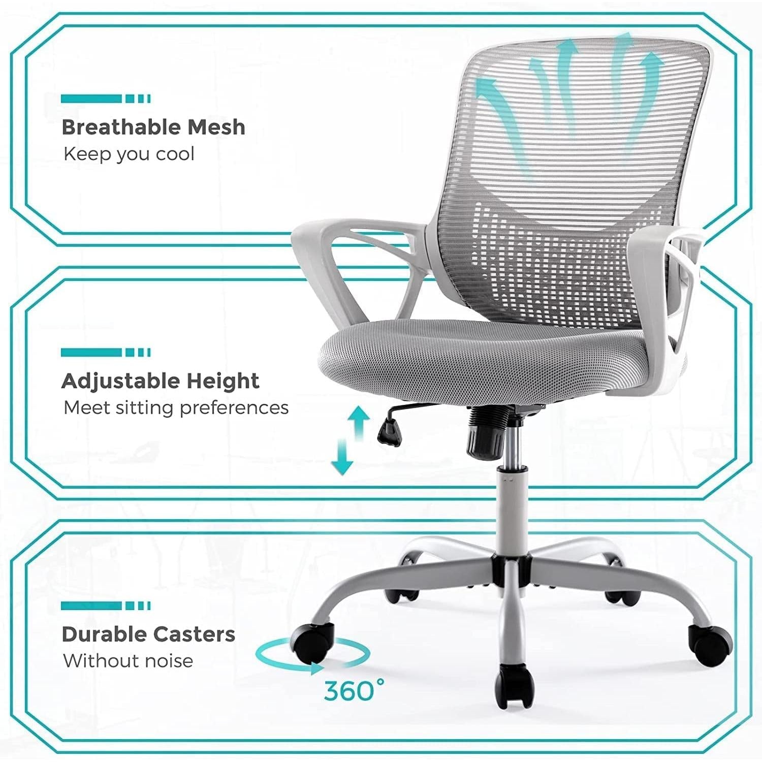Height Adjustable Ergonomic Mesh Office Chair With Armrests