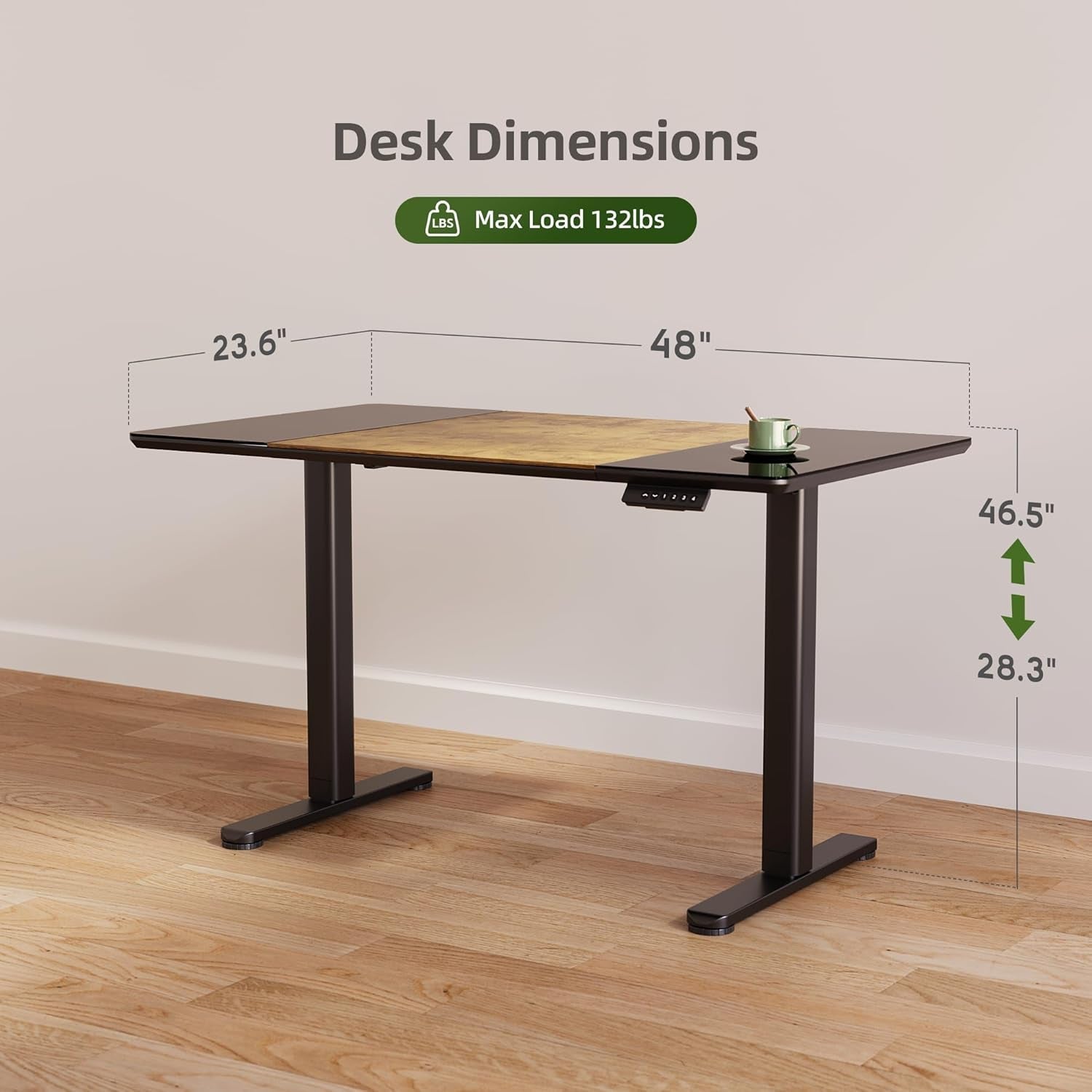Height Adjustable Glass Standing Desk 48x24 Inches