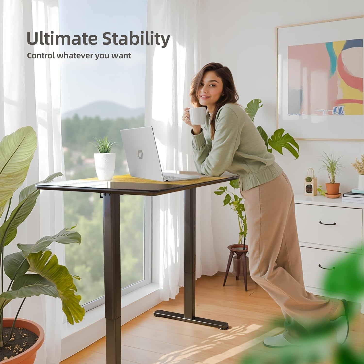 Height Adjustable Glass Standing Desk 48x24 Inches
